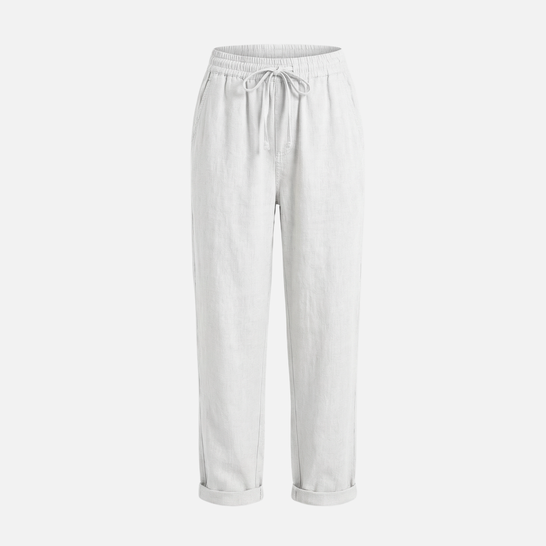 Lightweight Linen Capri Pants with Drawstring Waist for Women