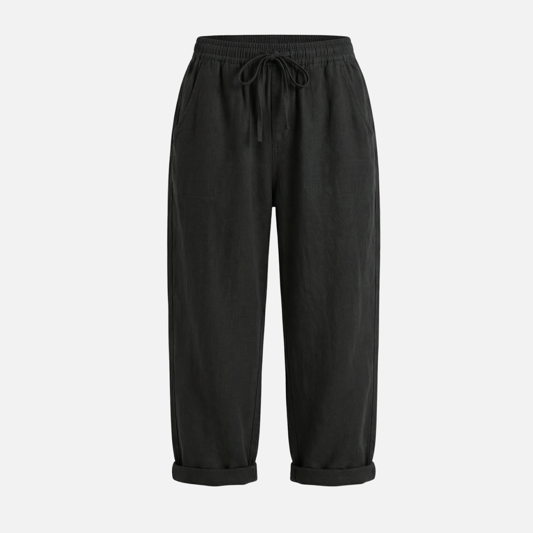 Lightweight Linen Capri Pants with Drawstring Waist for Women