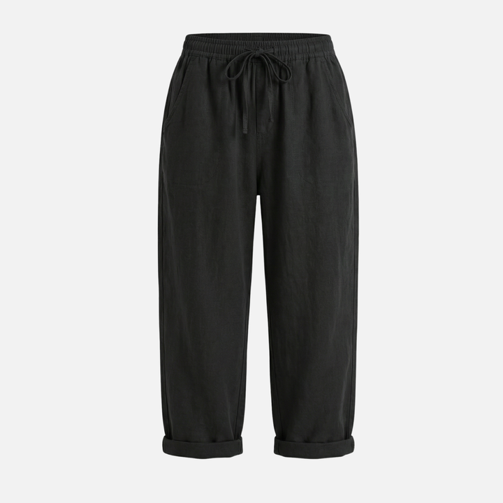 Lightweight Linen Capri Pants with Drawstring Waist for Women