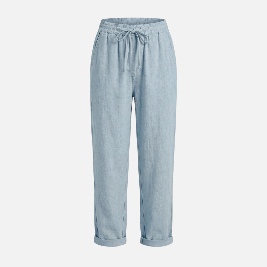 Lightweight Linen Capri Pants with Drawstring Waist for Women