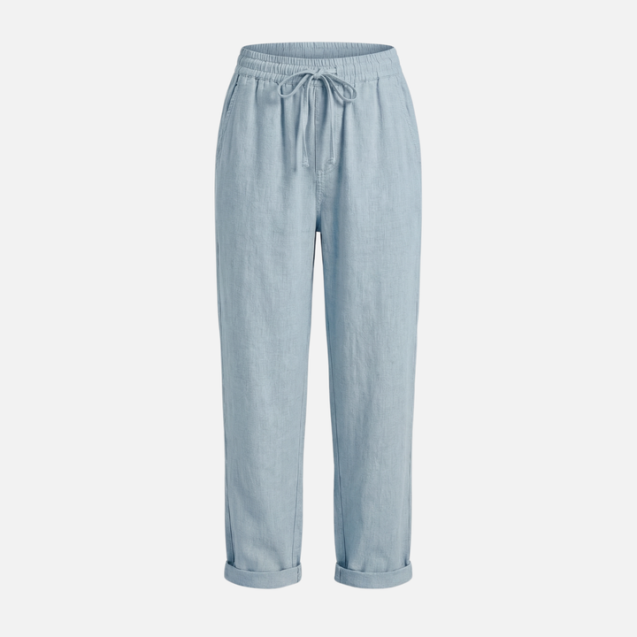 Lightweight Linen Capri Pants with Drawstring Waist for Women