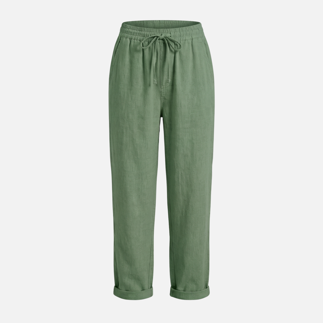 Lightweight Linen Capri Pants with Drawstring Waist for Women