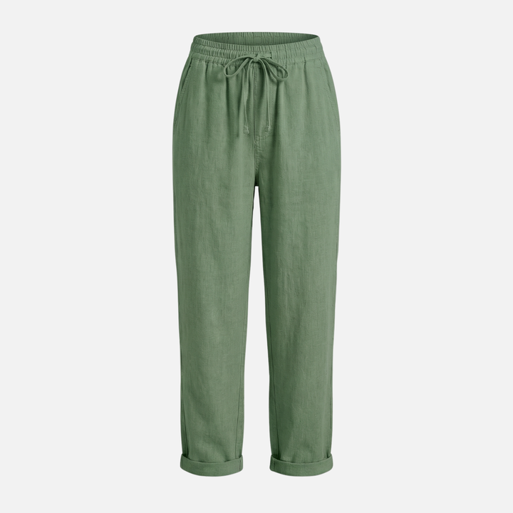 Lightweight Linen Capri Pants with Drawstring Waist for Women