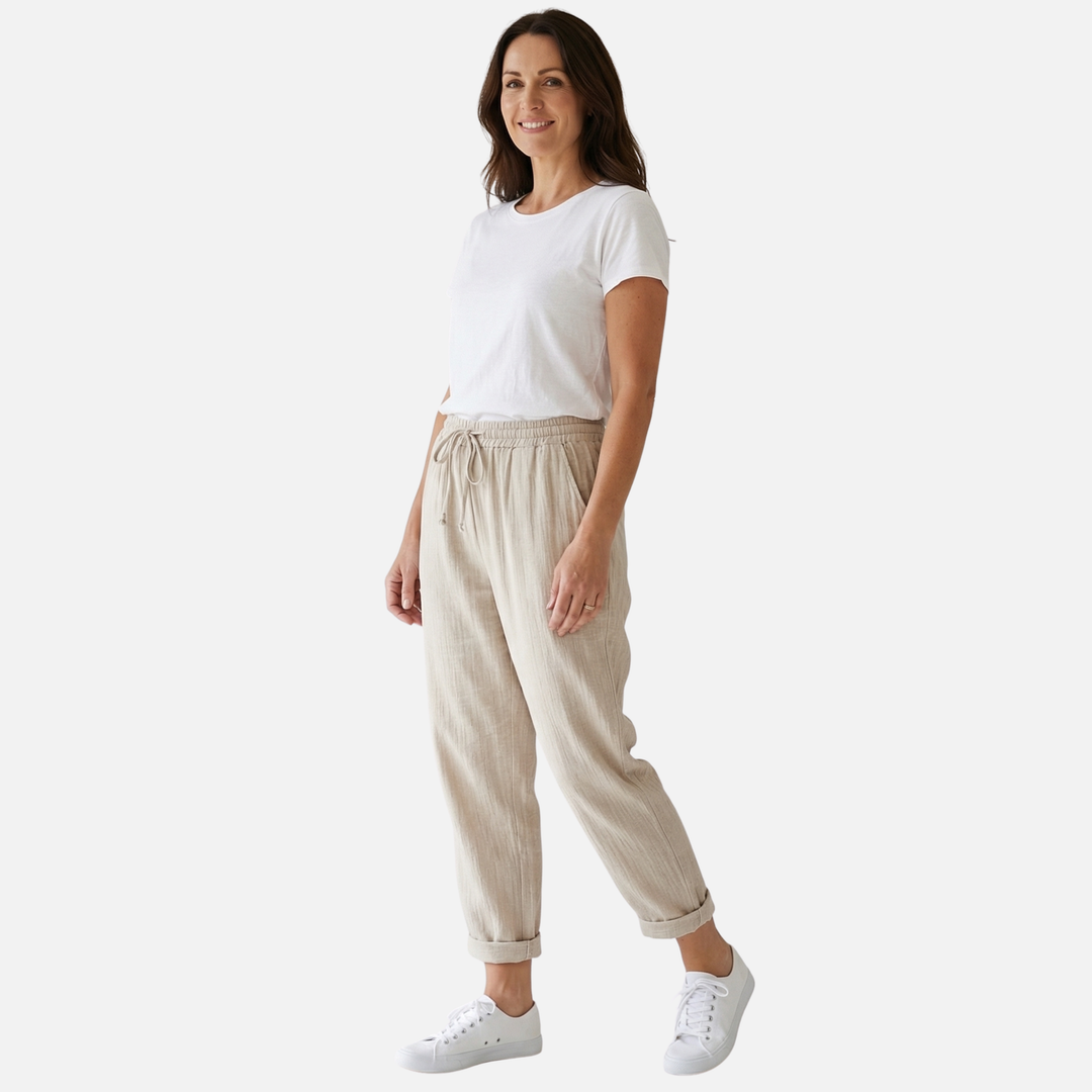 Lightweight Linen Capri Pants with Drawstring Waist for Women