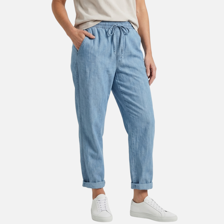 Lightweight Linen Capri Pants with Drawstring Waist for Women