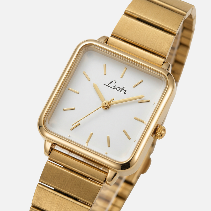 Square Dial Watch with Mineral Glass for Women