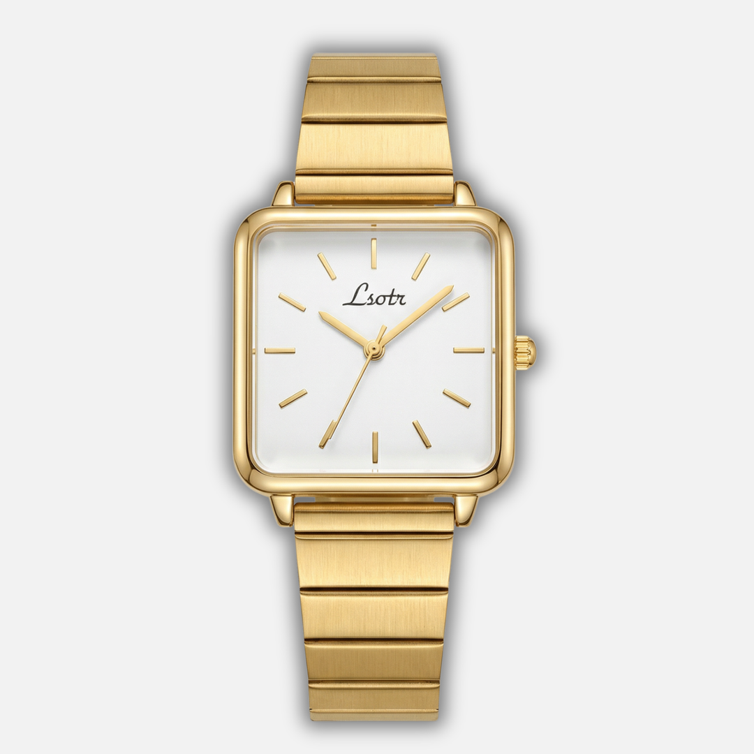 Square Dial Watch with Mineral Glass for Women