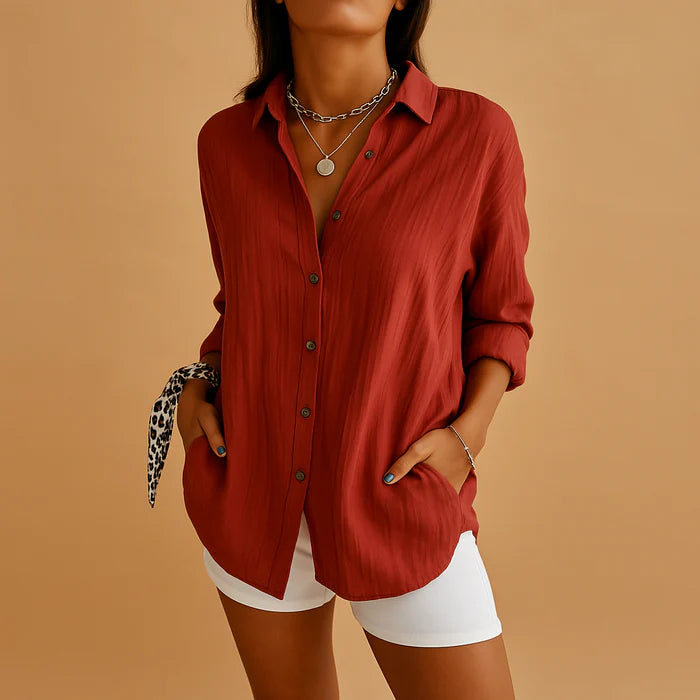 Lightweight Summer Blouse with Rolled Sleeves for Women.
