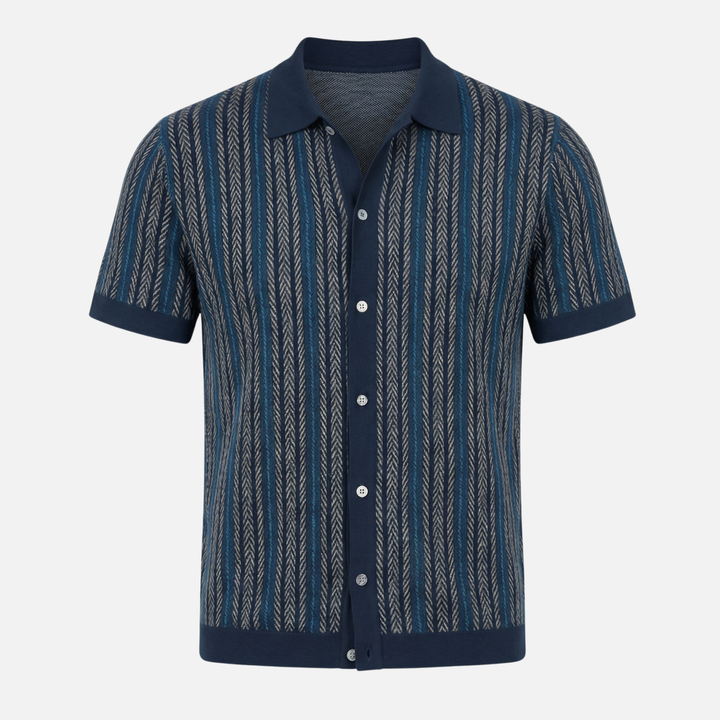 Classic Summer Chevron Knit Button-Front Shirt for Men