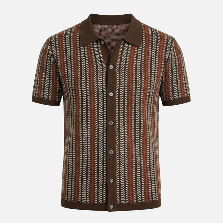 Classic Summer Chevron Knit Button-Front Shirt for Men