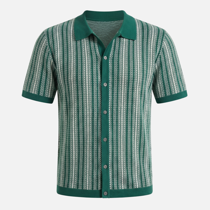 Classic Summer Chevron Knit Button-Front Shirt for Men