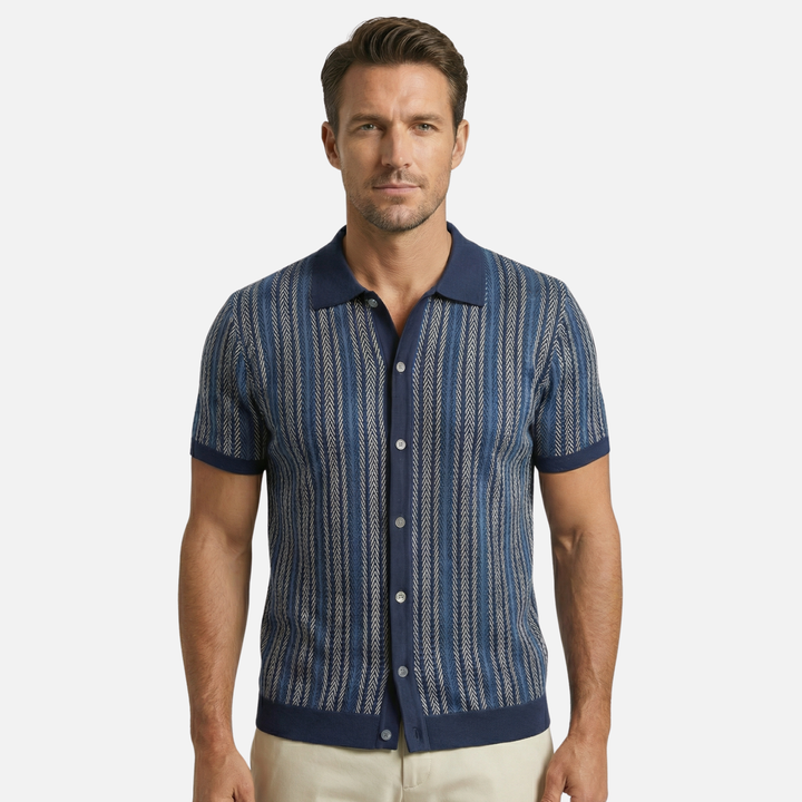 Classic Summer Chevron Knit Button-Front Shirt for Men