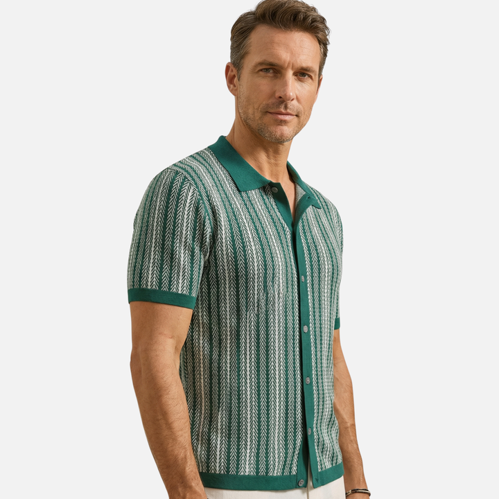 Classic Summer Chevron Knit Button-Front Shirt for Men