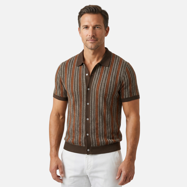 Classic Summer Chevron Knit Button-Front Shirt for Men