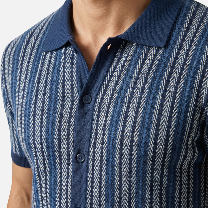 Classic Summer Chevron Knit Button-Front Shirt for Men