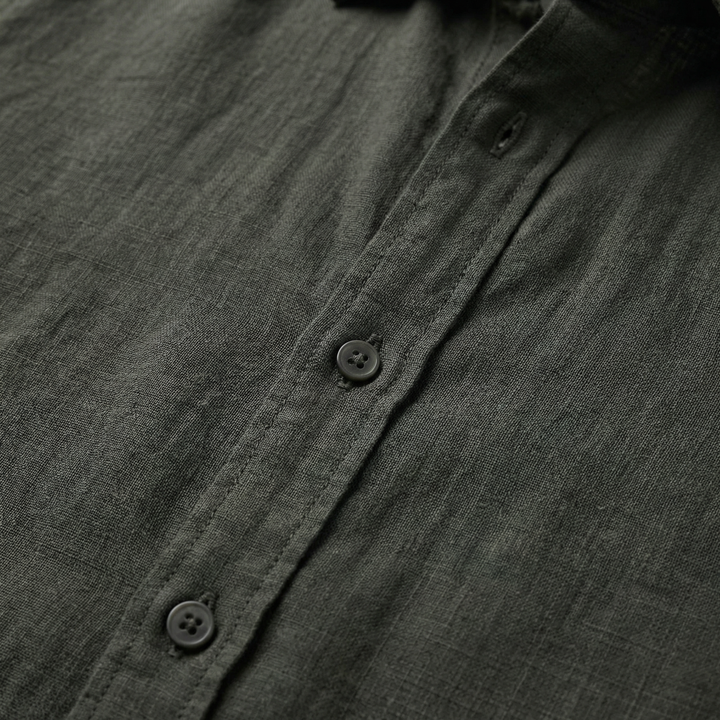 Linen Blend Button-Up Shirt with Long Sleeves for Men