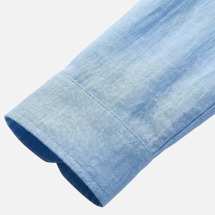 Linen Blend Button-Up Shirt with Long Sleeves for Men