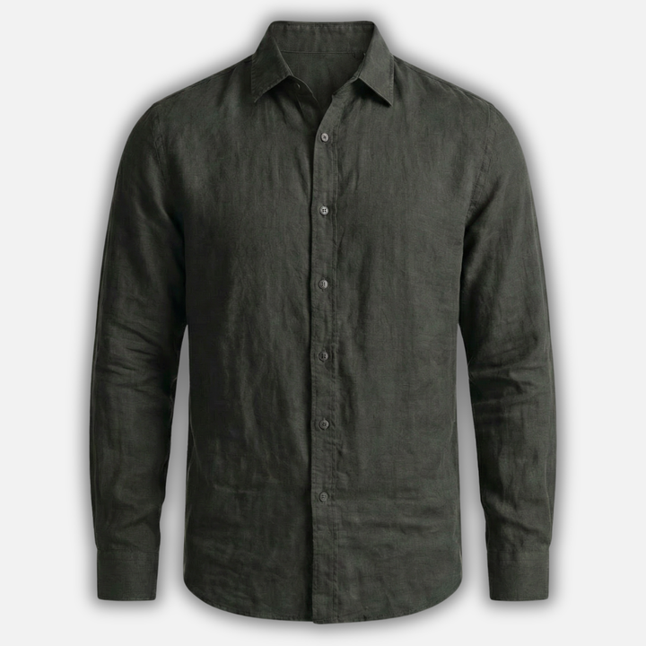 Linen Blend Button-Up Shirt with Long Sleeves for Men