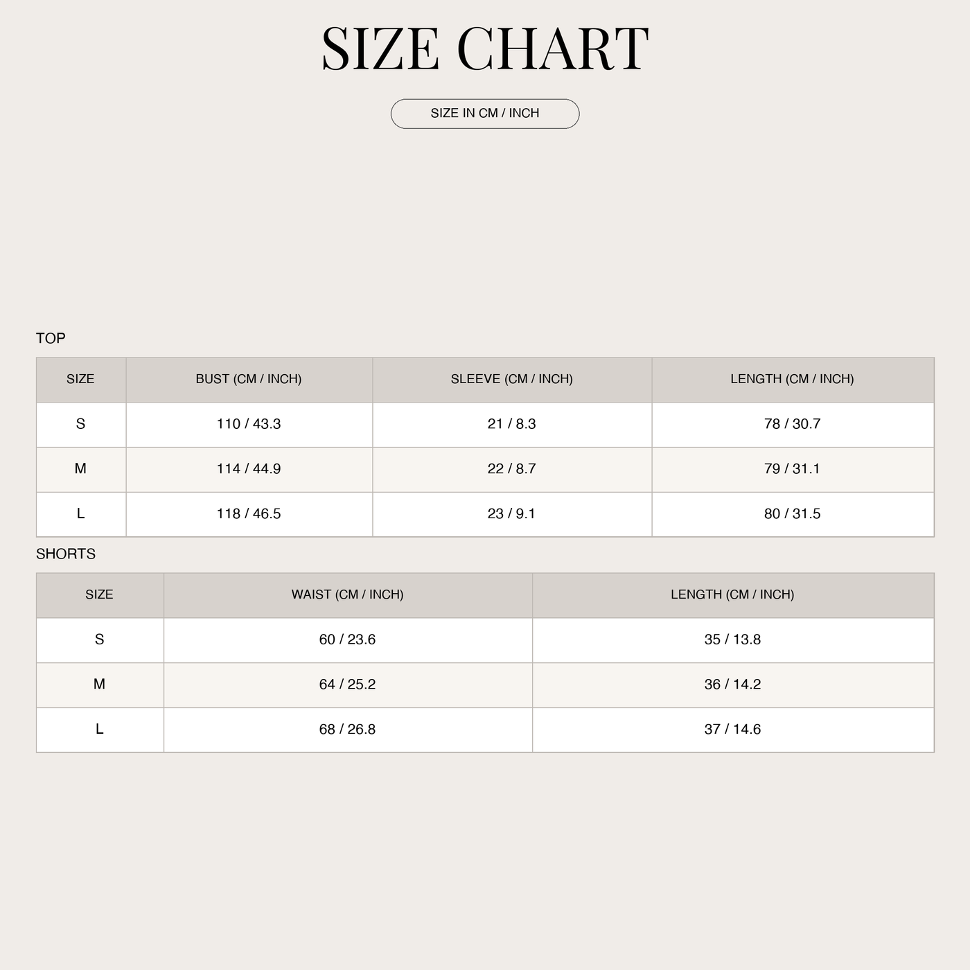 Linen Lounge Set – Shirt & Shorts for Women size chart