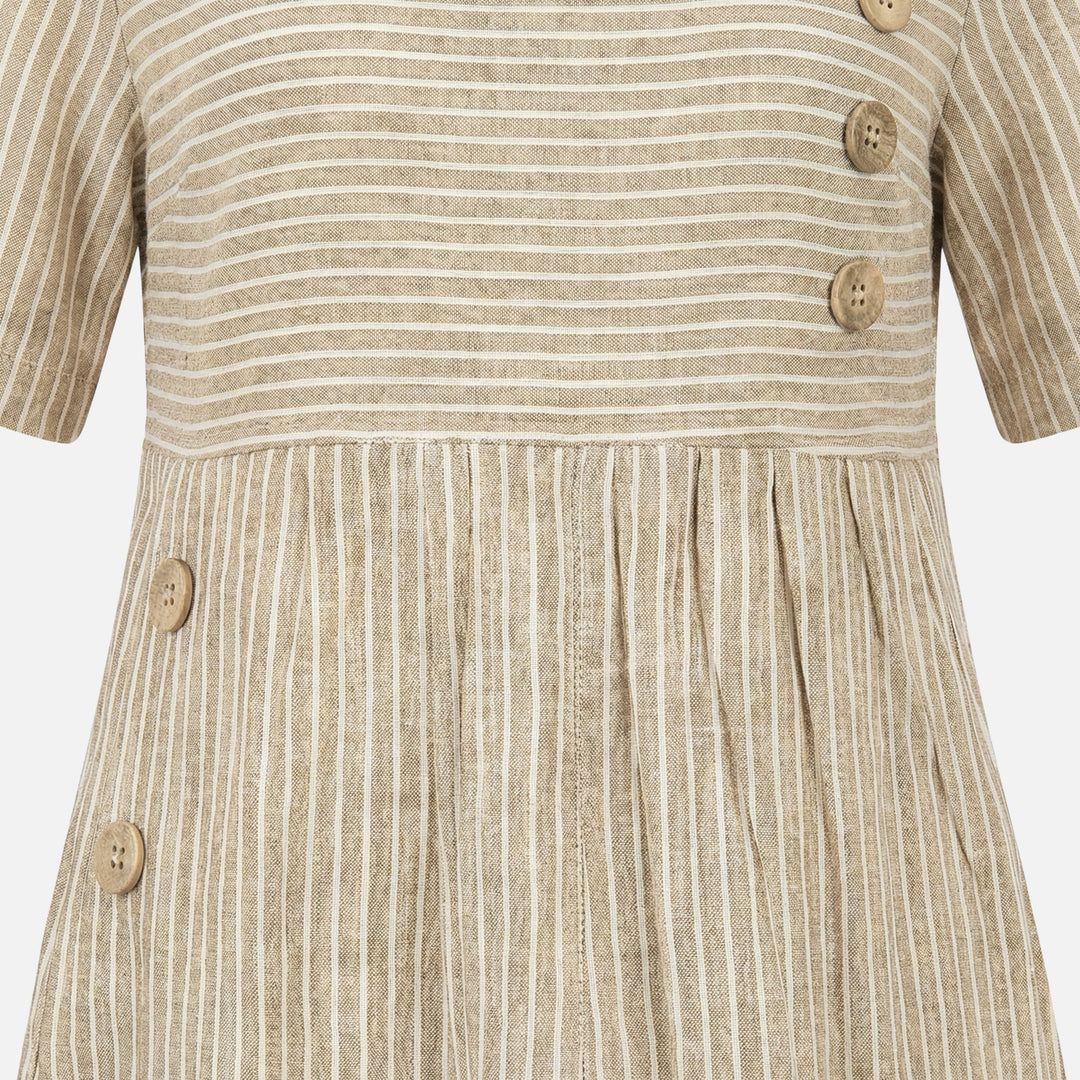 Linen Mid-Length Dress with Front Buttons for Women