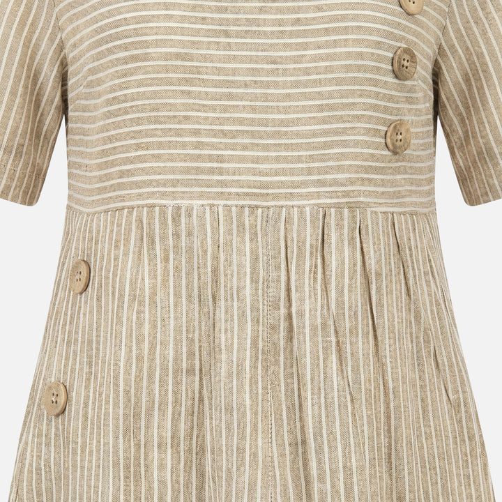 Linen Mid-Length Dress with Front Buttons for Women