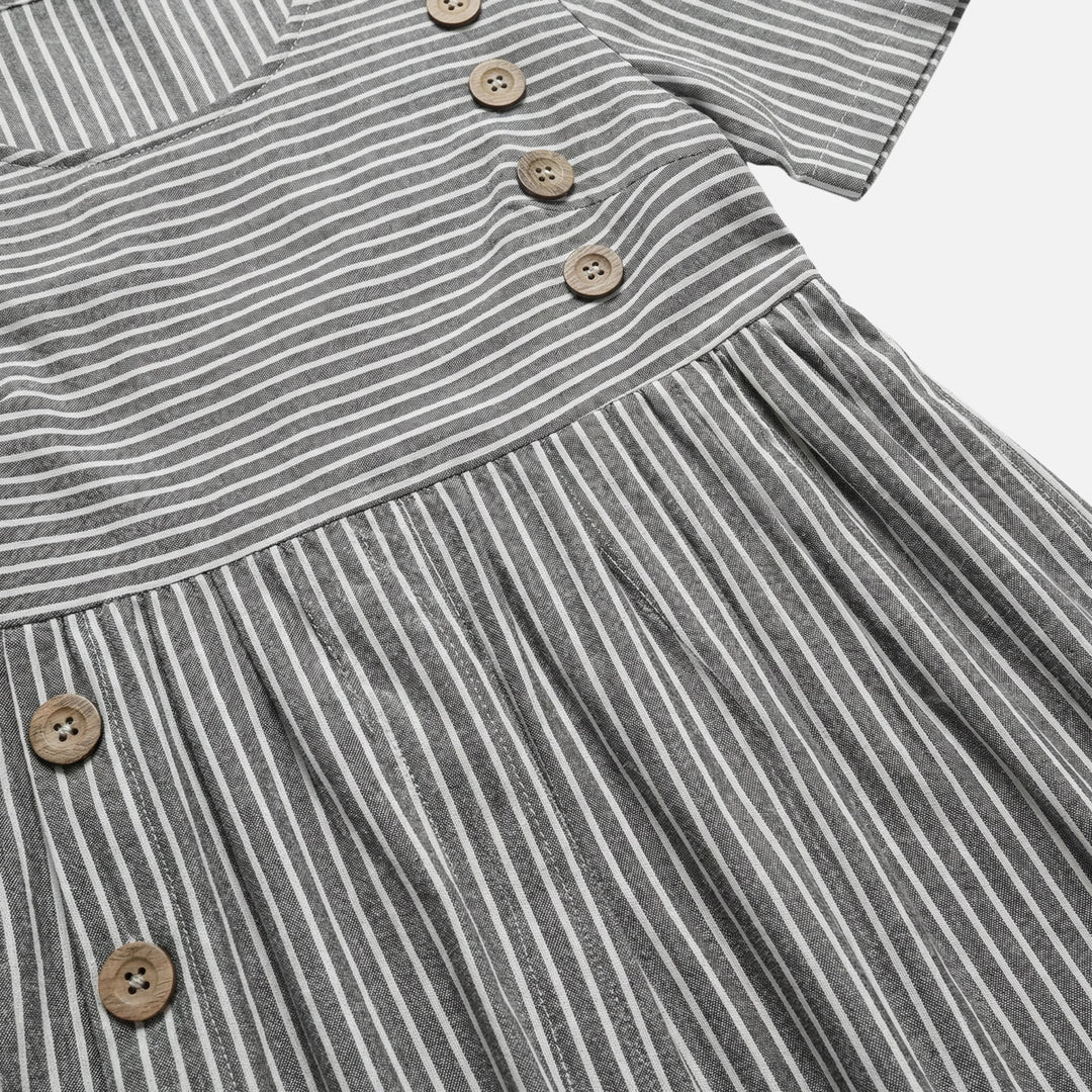 Linen Mid-Length Dress with Front Buttons for Women