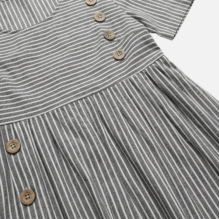 Linen Mid-Length Dress with Front Buttons for Women