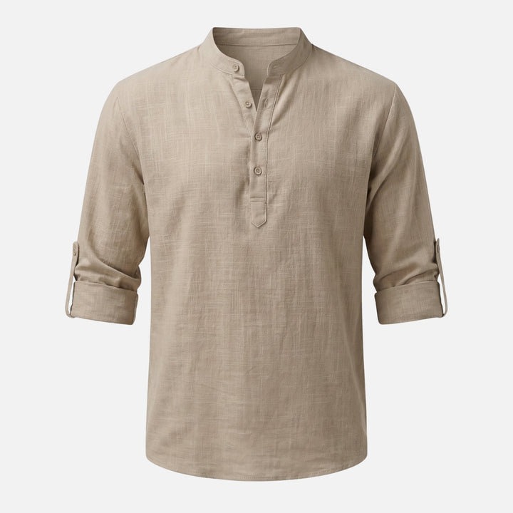 Linen Placket Shirt with Convertible Cuffs for Men