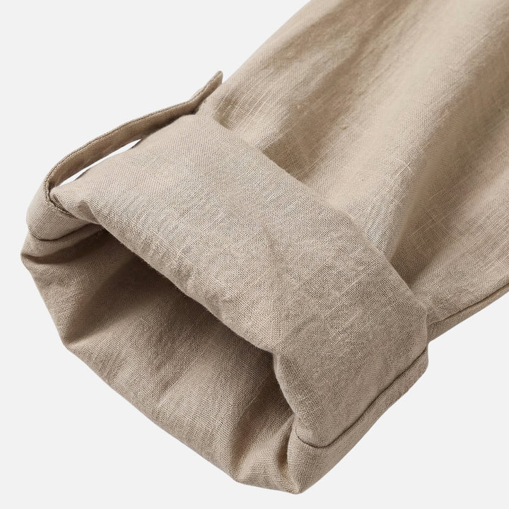 Linen Placket Shirt with Convertible Cuffs for Men