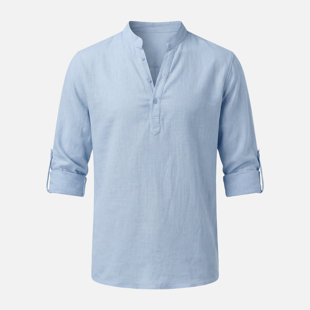 Linen Placket Shirt with Convertible Cuffs for Men