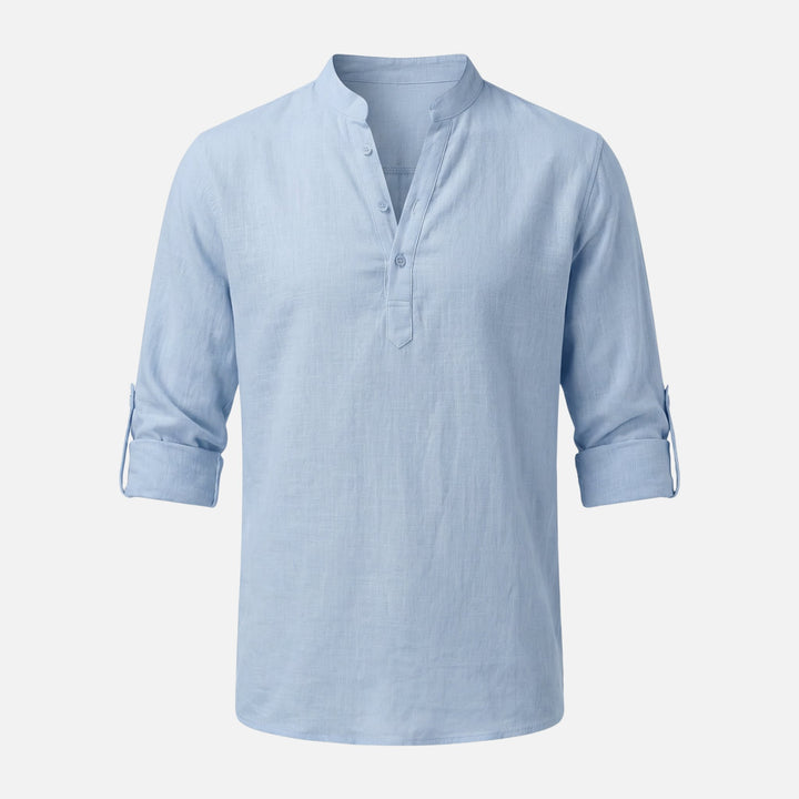Linen Placket Shirt with Convertible Cuffs for Men