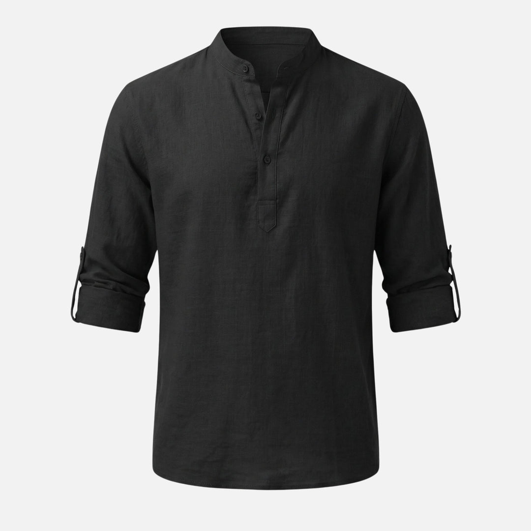 Linen Placket Shirt with Convertible Cuffs for Men