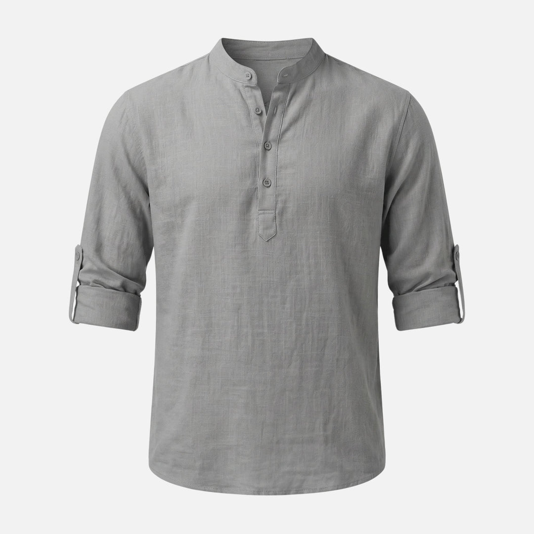 Linen Placket Shirt with Convertible Cuffs for Men
