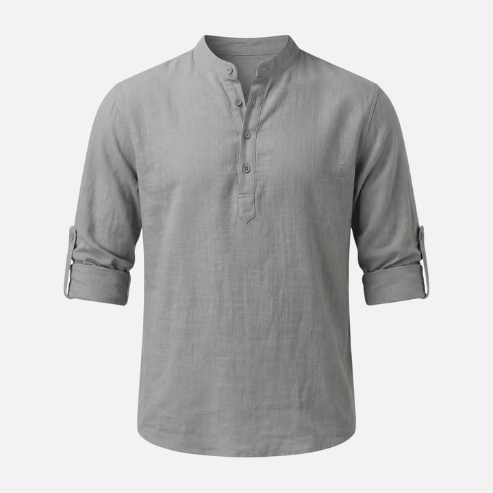 Linen Placket Shirt with Convertible Cuffs for Men