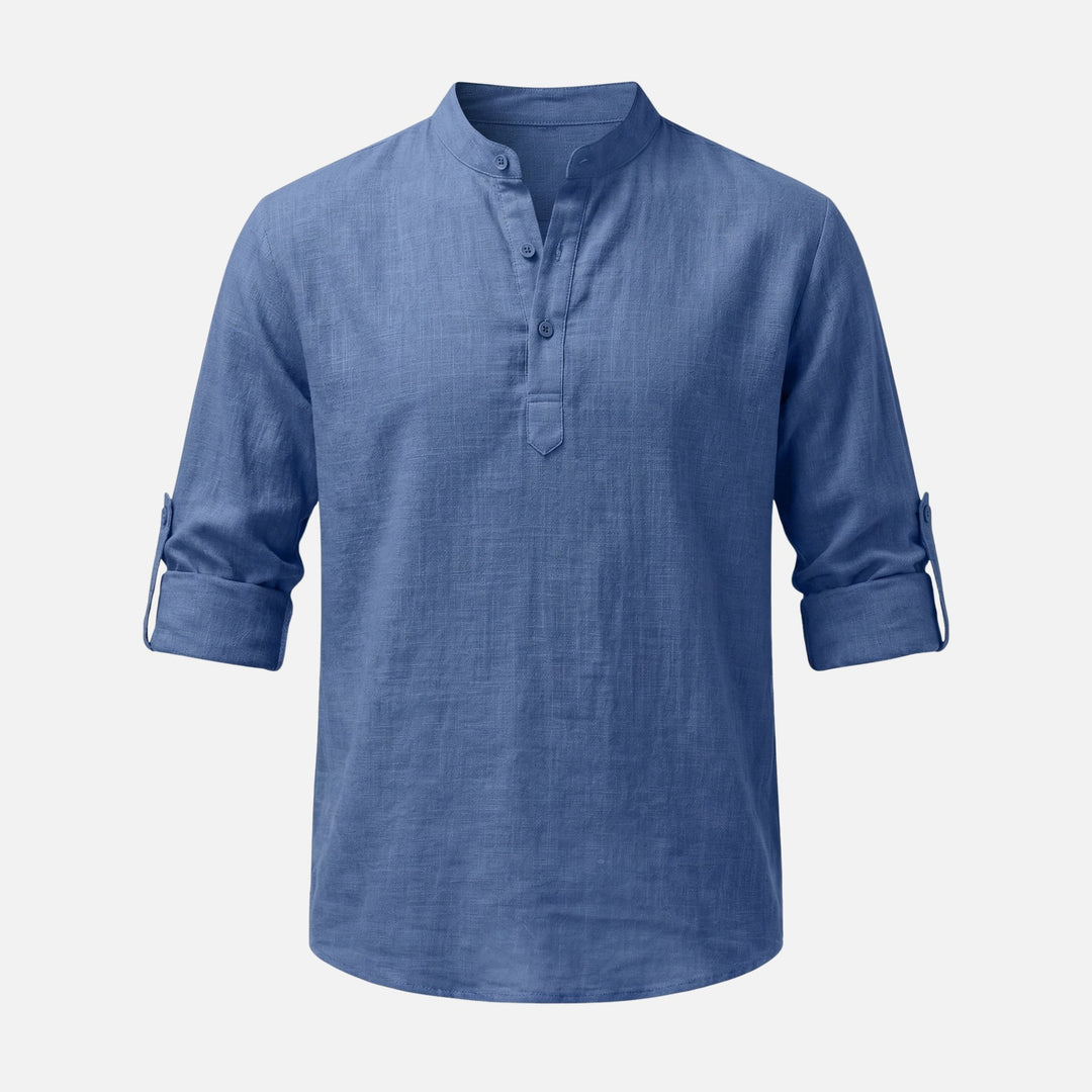 Linen Placket Shirt with Convertible Cuffs for Men