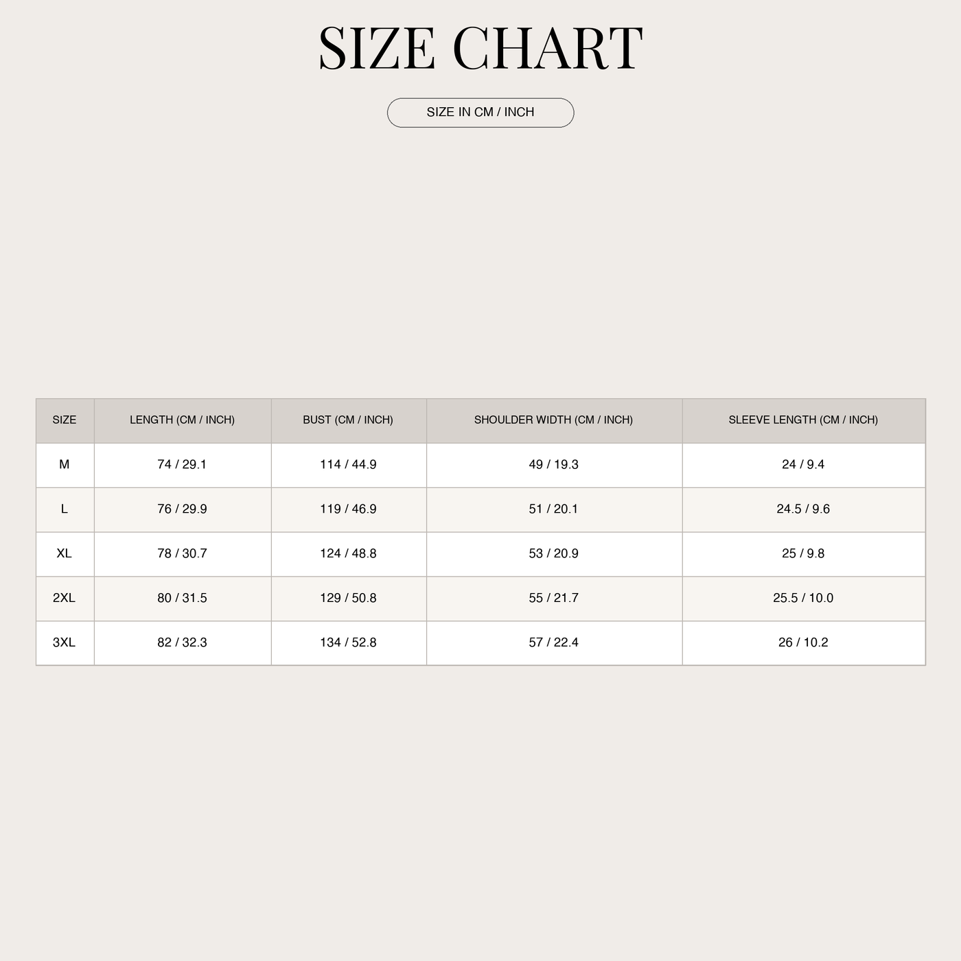 Linen Short-sleeved Lapel Shirt for Men size chart