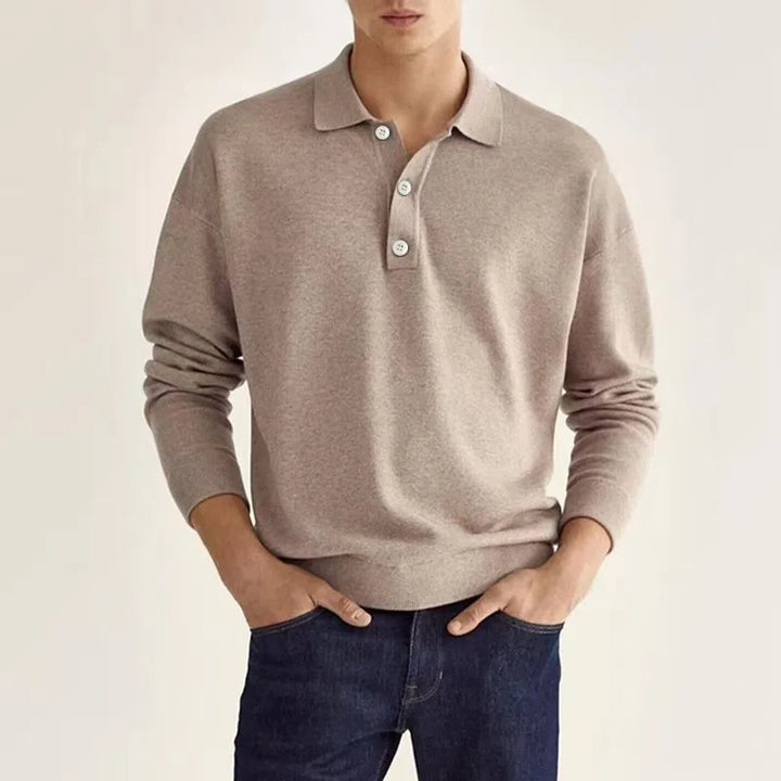 Long-Sleeve Polo Shirt with Button-Front Collar for Men