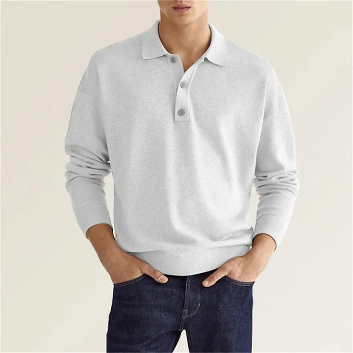 Long-Sleeve Polo Shirt with Button-Front Collar for Men