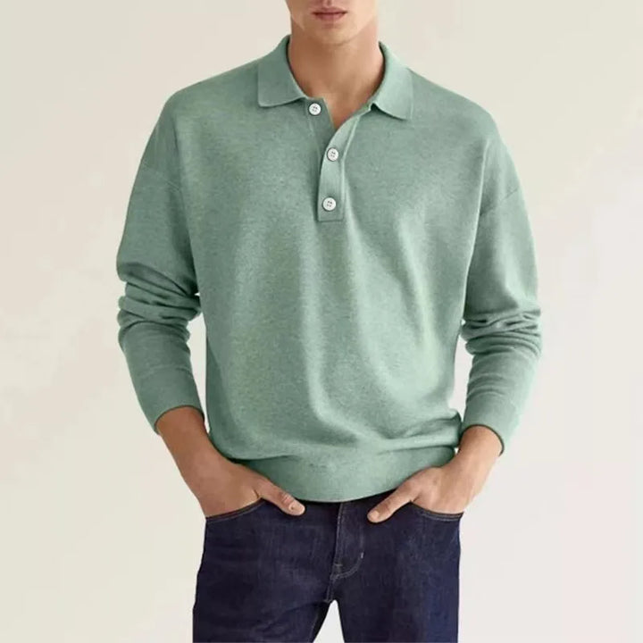 Long-Sleeve Polo Shirt with Button-Front Collar for Men