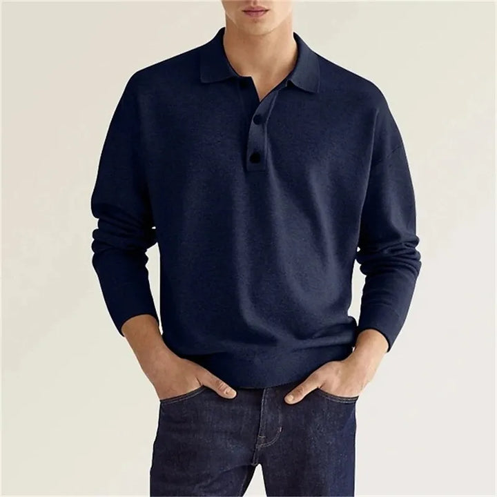 Long-Sleeve Polo Shirt with Button-Front Collar for Men