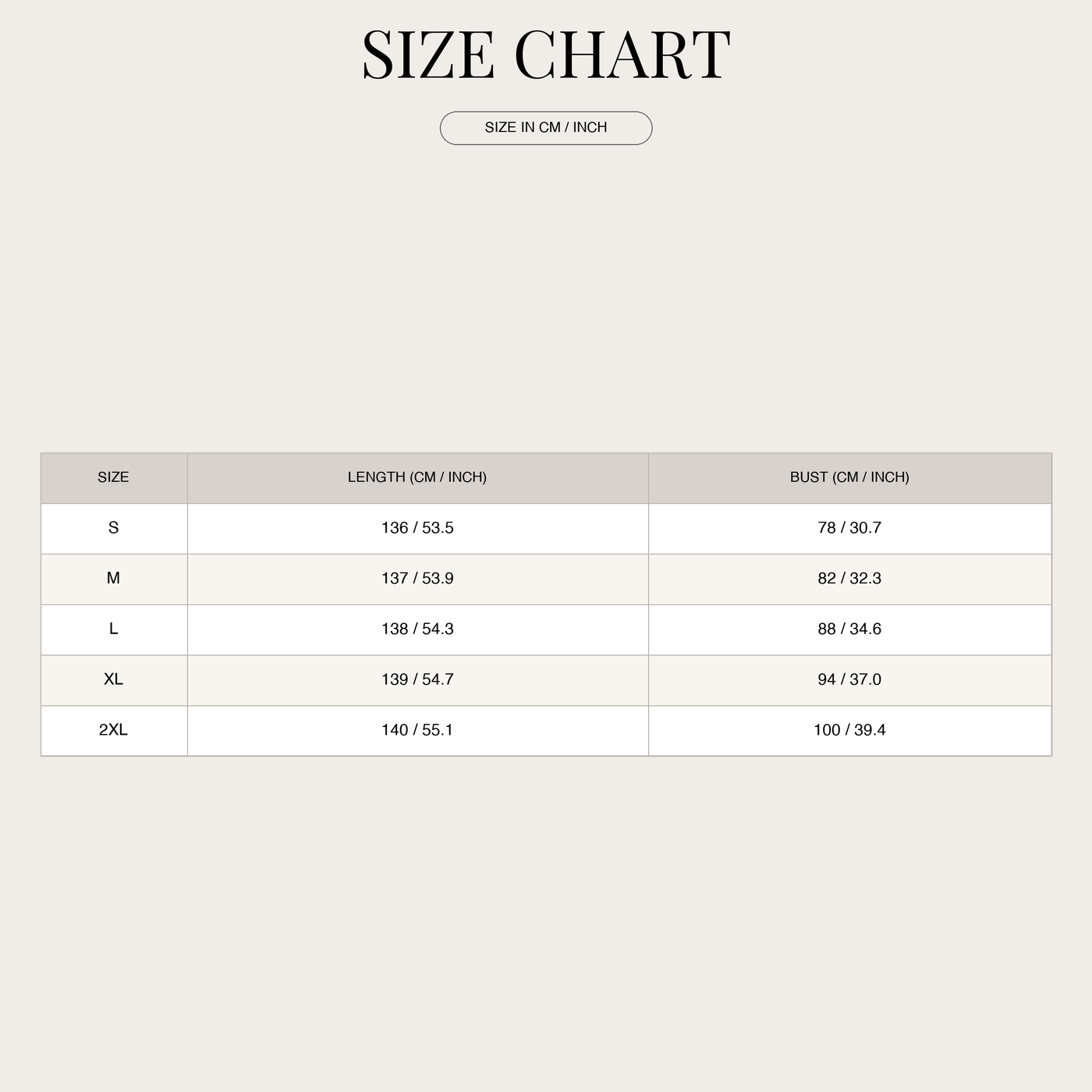 Women's Maxi Dress – Loose Fit with Botanical Print size chart