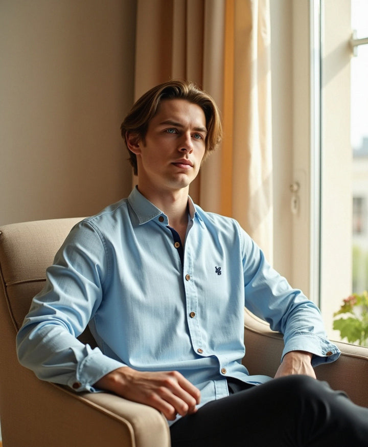 Slim Fit Grandad Collar Cotton Shirt for Men