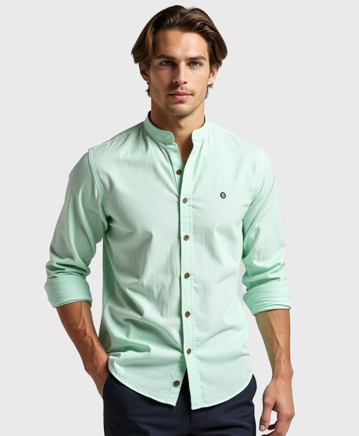 Slim Fit Grandad Collar Cotton Shirt for Men