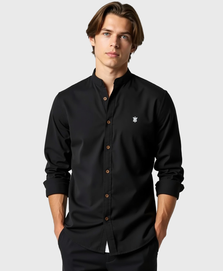 Slim Fit Grandad Collar Cotton Shirt for Men