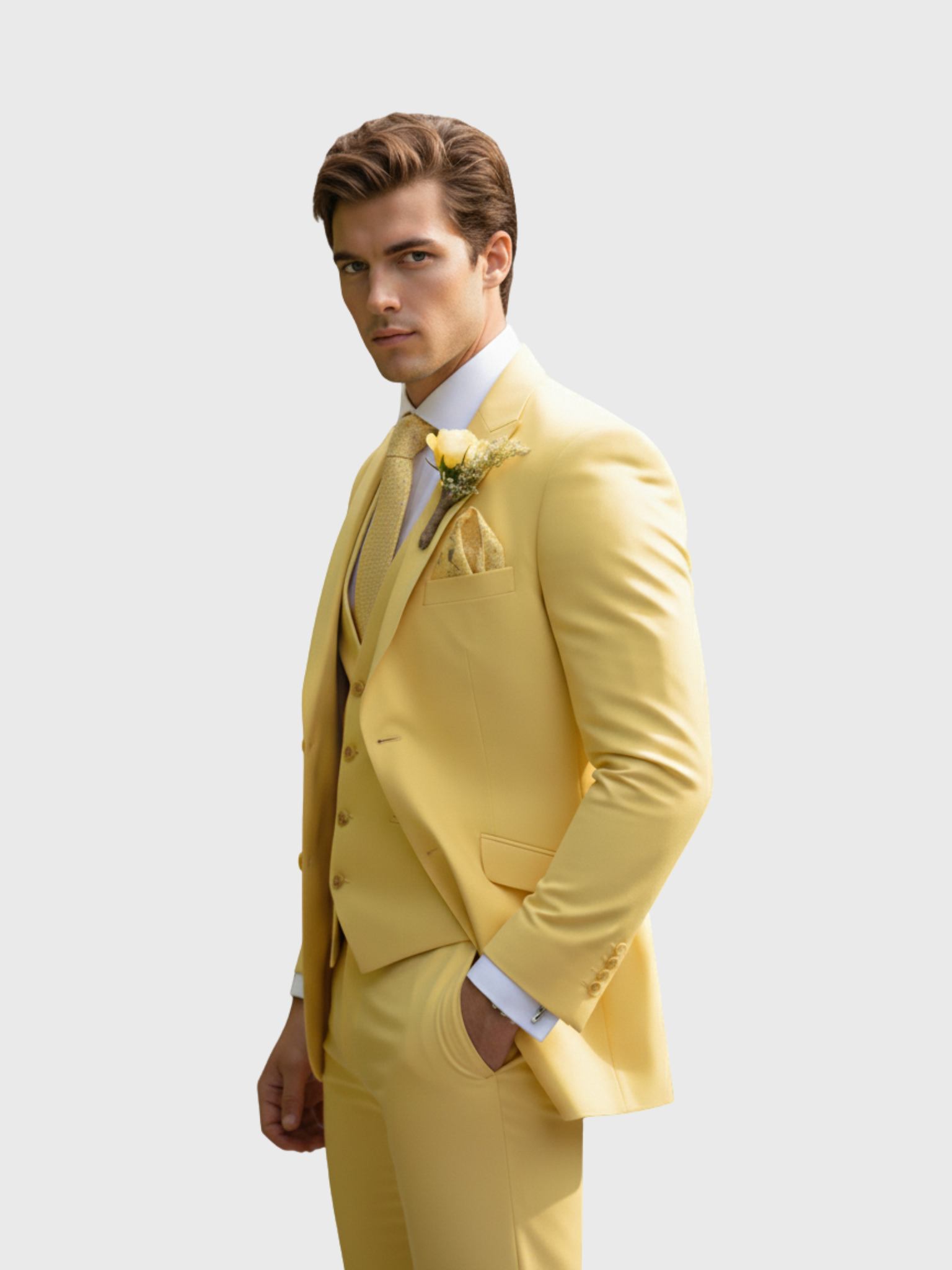 Men’s Modern-Cut Three-Piece Suit with Jacket, Vest and Trousers