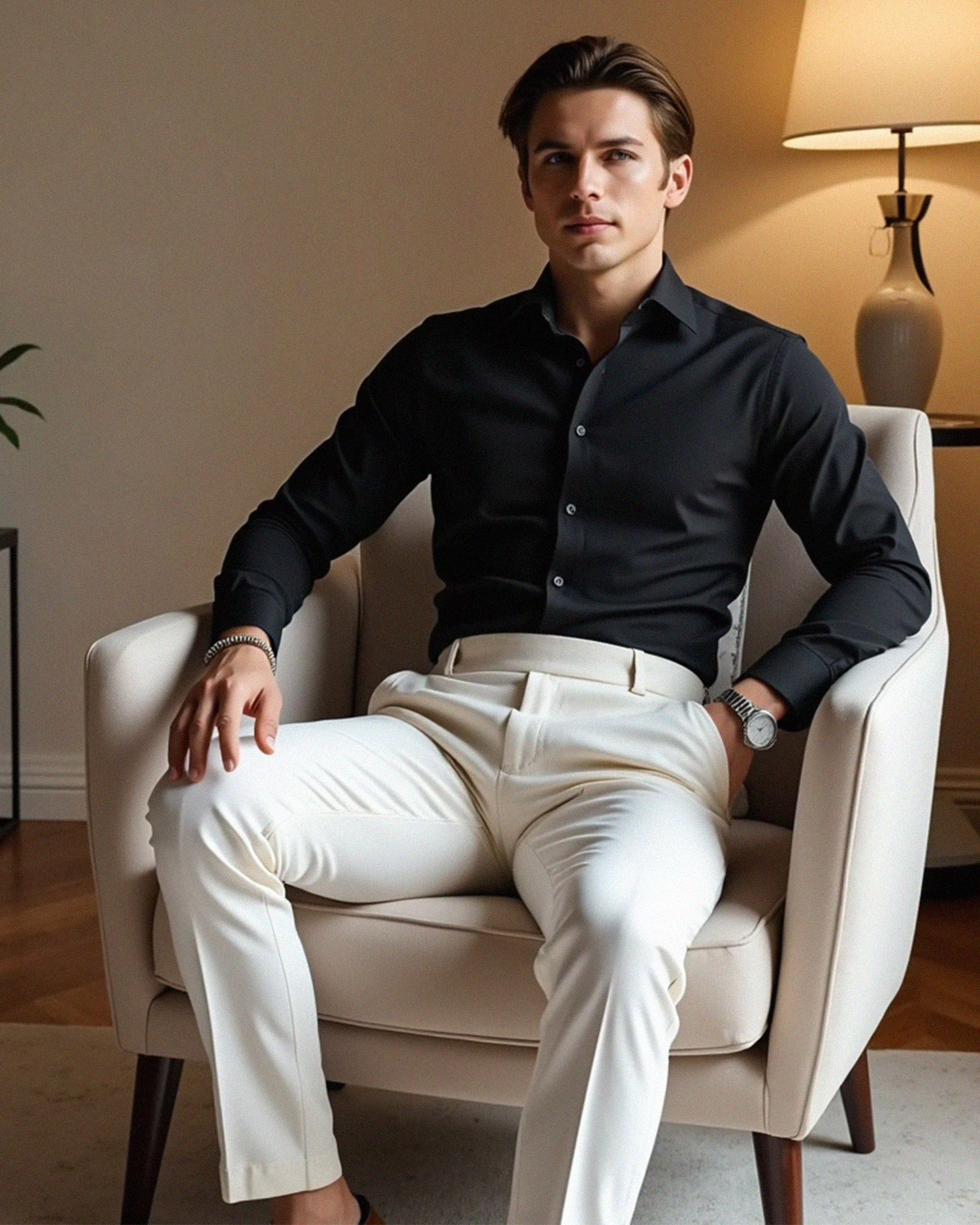 Men’s Pleated Front Dress Trousers with Belt Loops