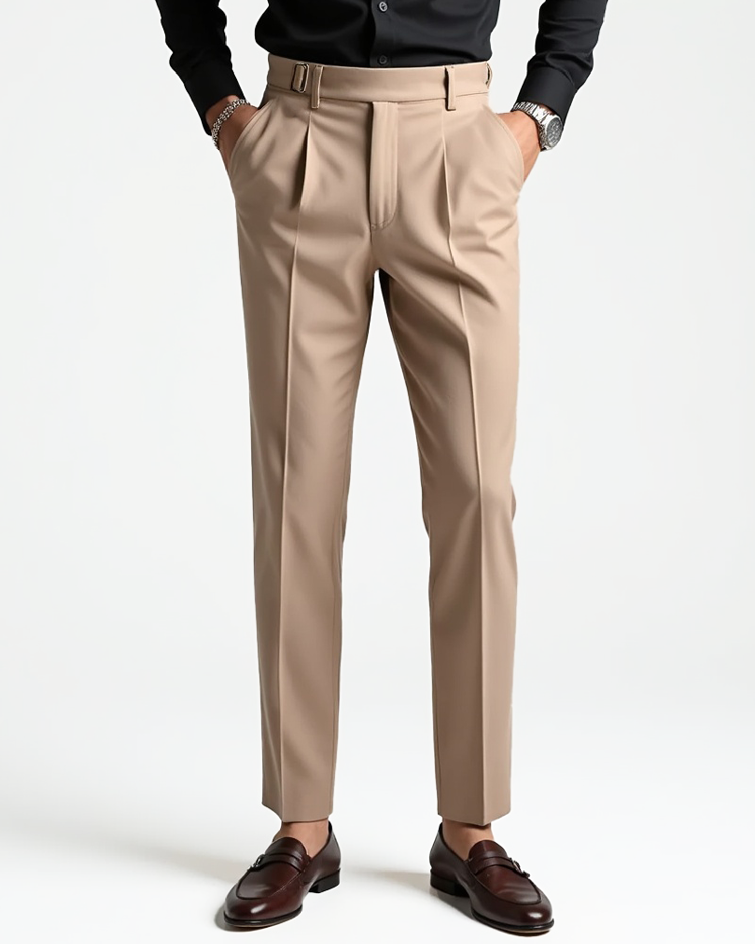 Men’s Pleated Front Dress Trousers with Belt Loops