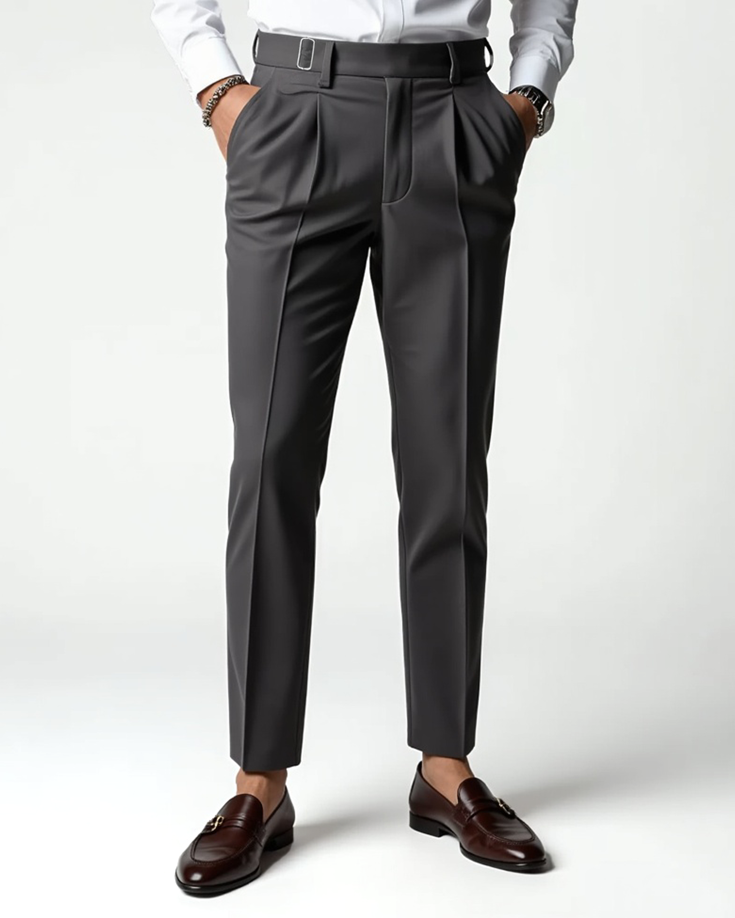 Men’s Pleated Front Dress Trousers with Belt Loops
