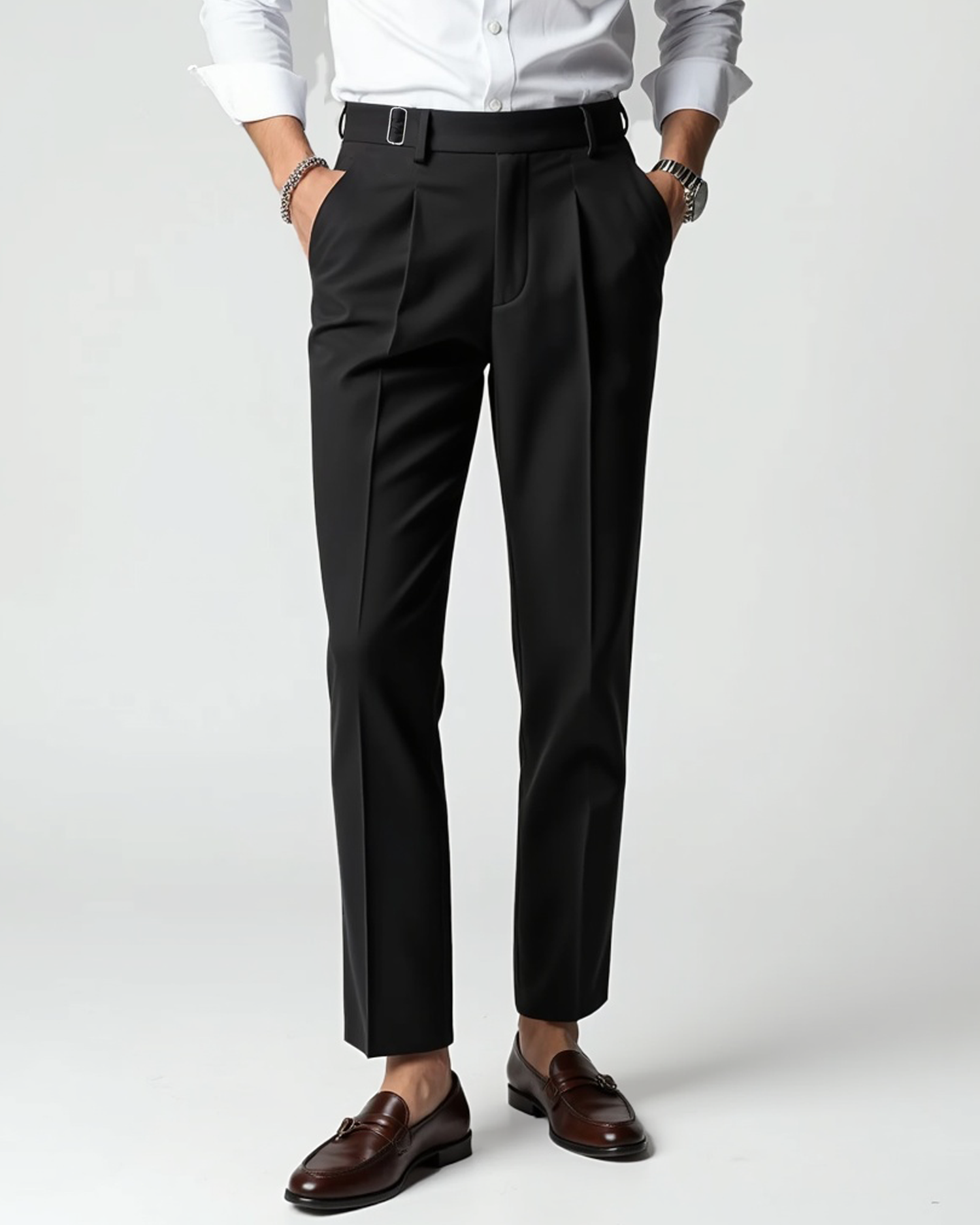 Men’s Pleated Front Dress Trousers with Belt Loops