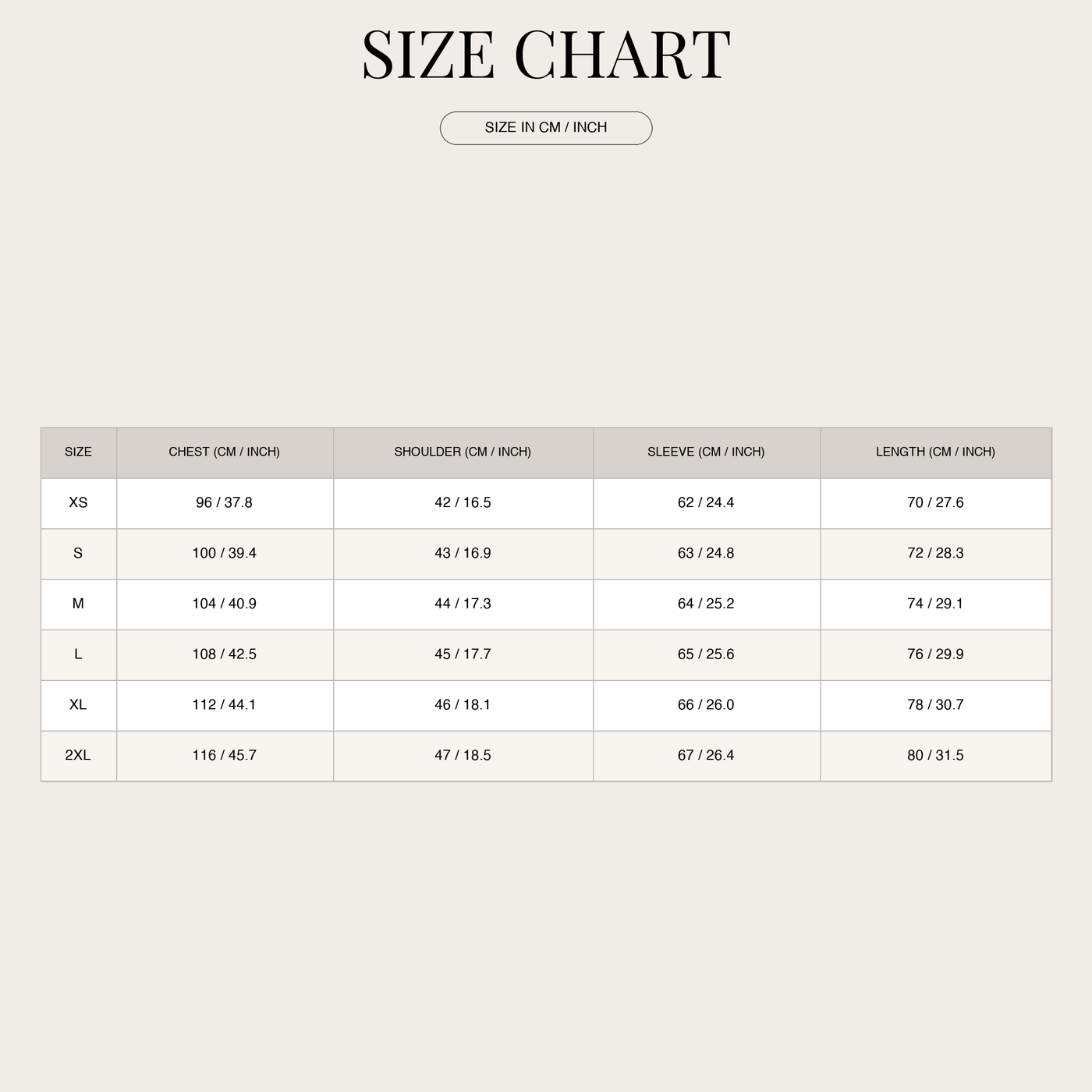 Men's Classic Long-Sleeve Shirt – Refined Look Fine Feel size chart